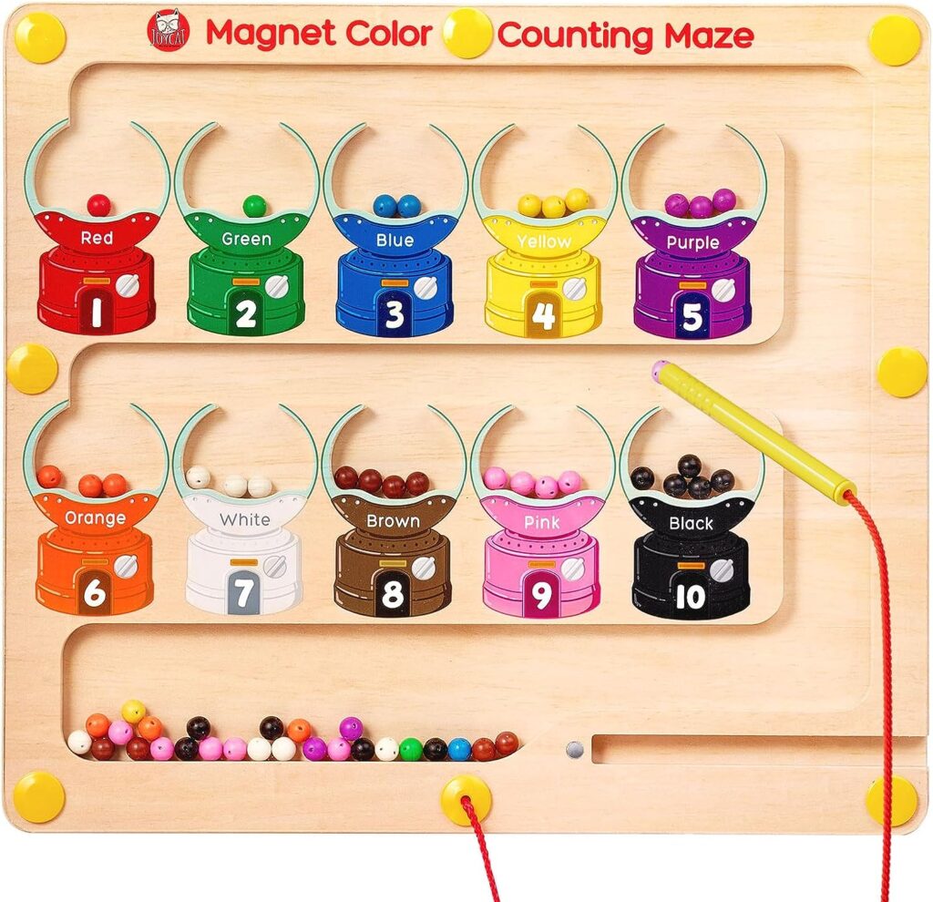 JoyCat Magnetic Color Number Maze - Montessori Wooden Color Matching Learning Counting Puzzle Board - Toddler Fine Motor Skills Toys for Boys Girls 3 4 5 Years Old