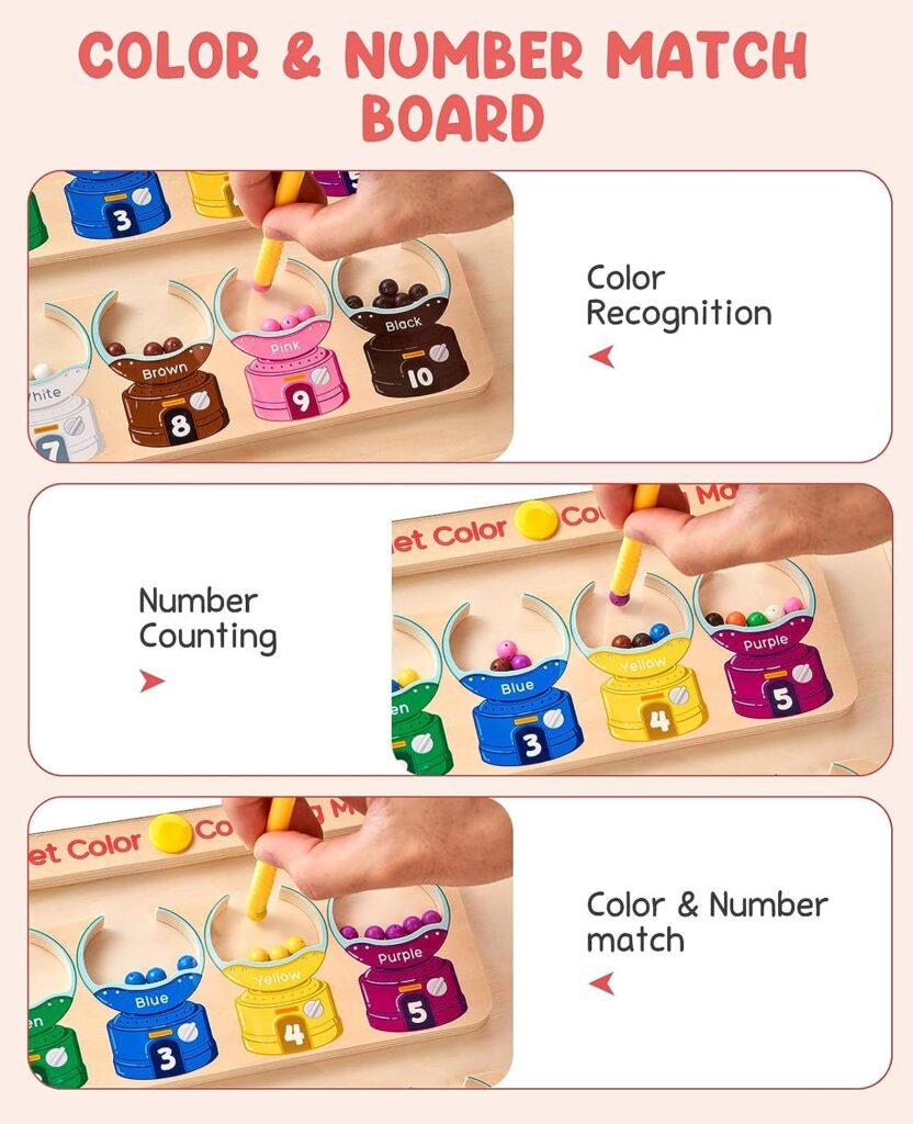 JoyCat Magnetic Color Number Maze - Montessori Wooden Color Matching Learning Counting Puzzle Board - Toddler Fine Motor Skills Toys for Boys Girls 3 4 5 Years Old