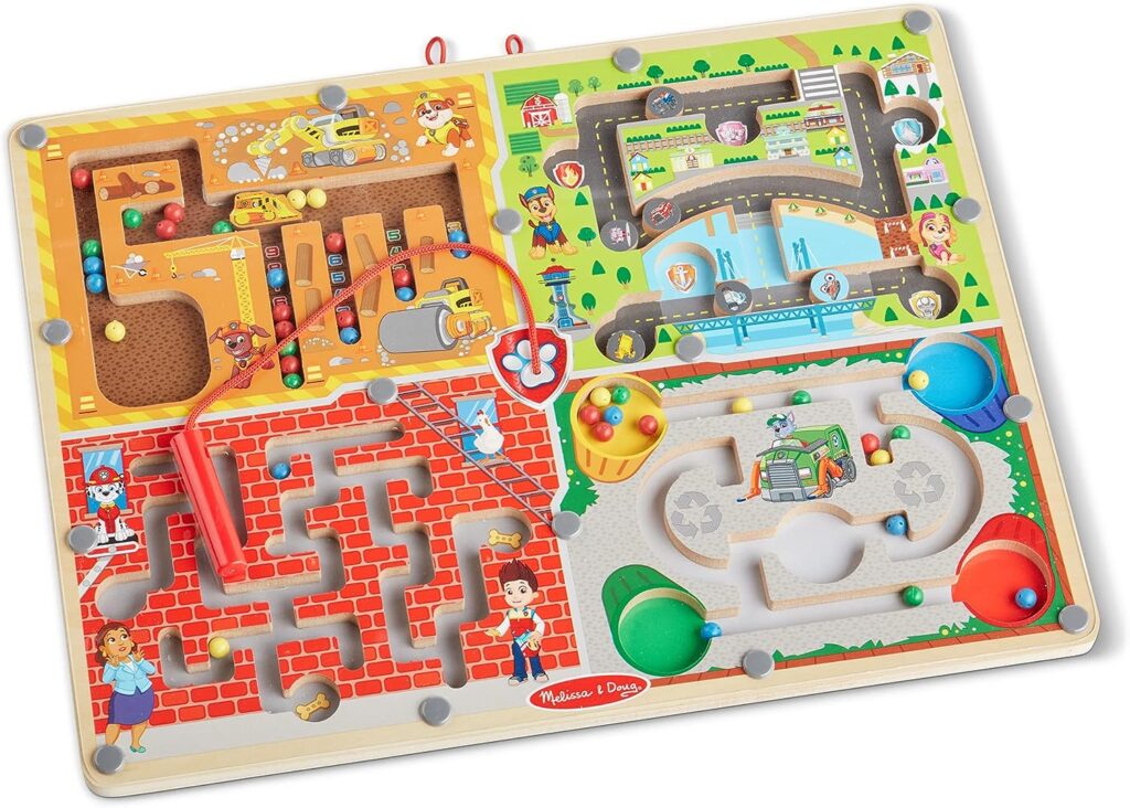 Melissa Doug PAW Patrol Wooden 4-in-1 Magnetic Wand Maze Board - Activity Game, Travel Toys For Kids Ages 3+ - FSC-Certified Materials