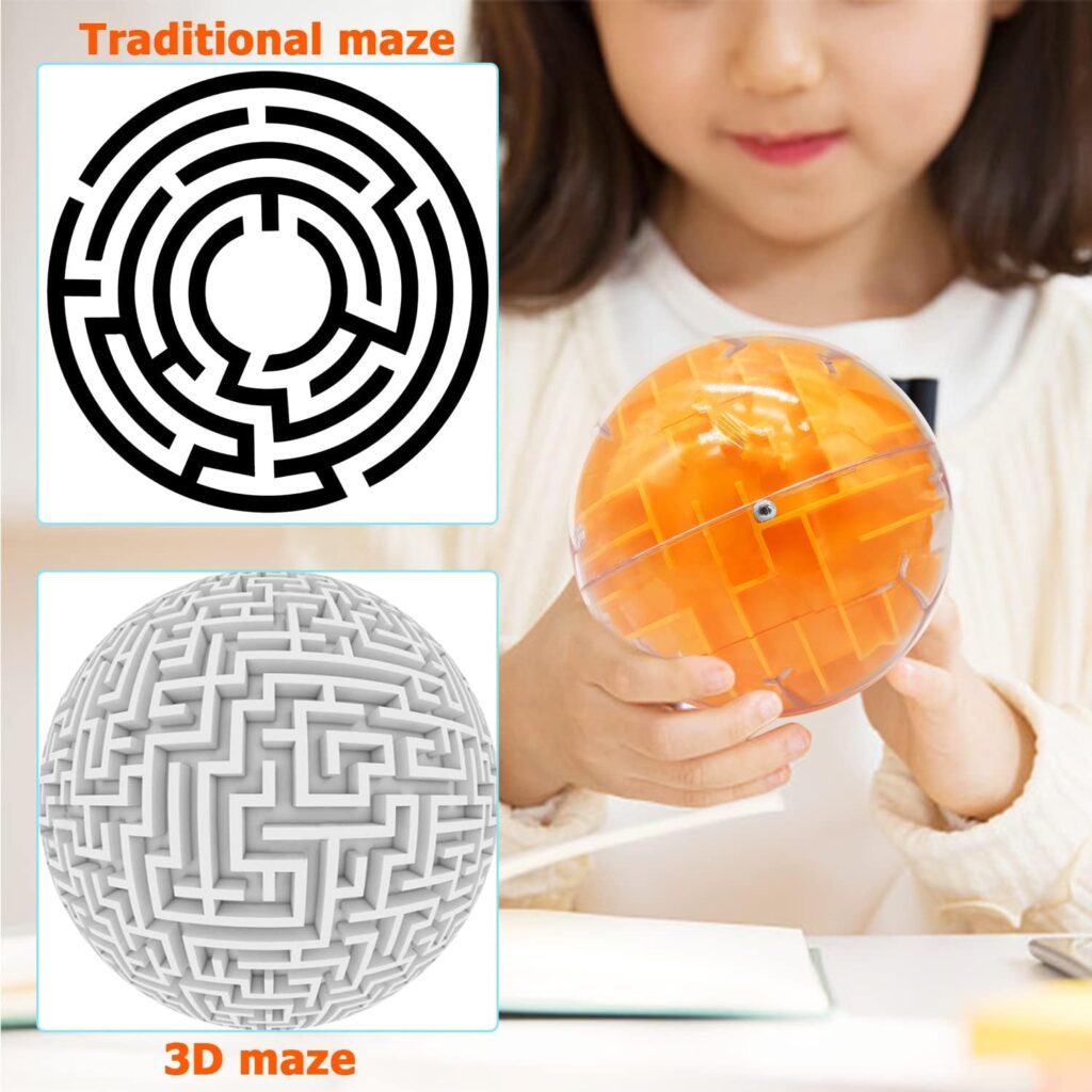 3D Gravity Maze Ball,Memory Sequential Puzzle Ball,Brain Teasers Game Toy Gifts for Kids,Students,Teens,Adults,Orange