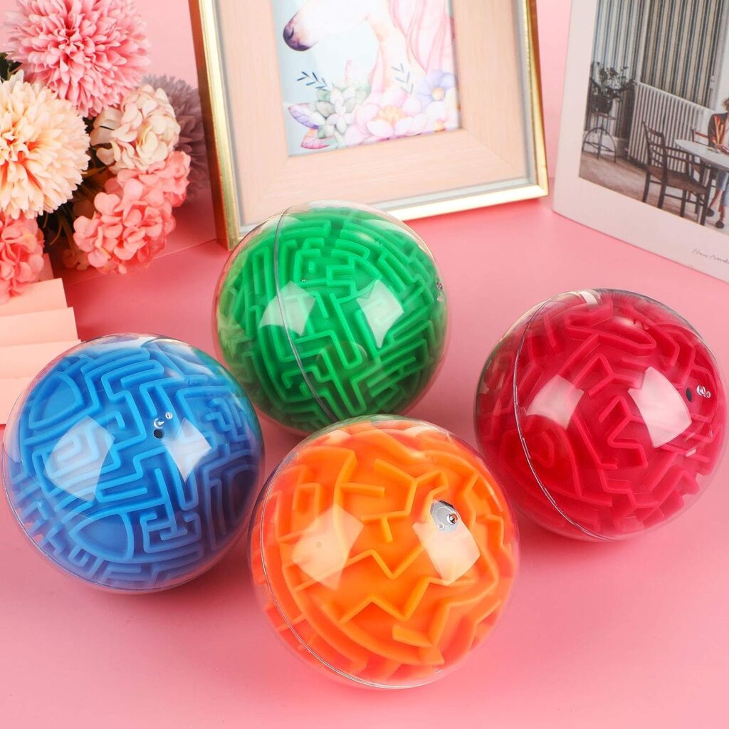 4 Pieces 3D Maze Ball Maze Puzzle Ball Magic Brain Teasers Games Sphere Educational Puzzle Toys Maze Puzzle Cube Ball for Adults and Students Teens and Hard Challenges Game Lover