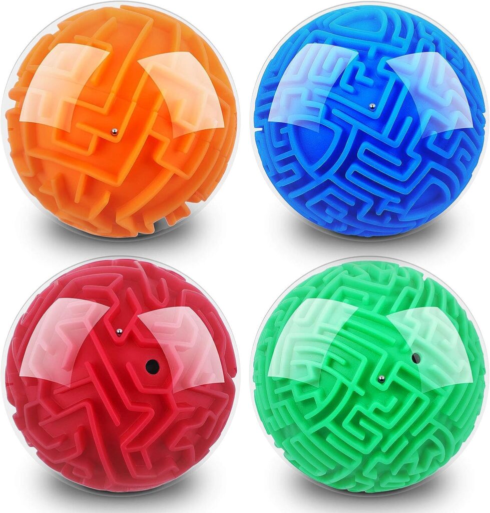 4 Pieces 3D Maze Ball Maze Puzzle Ball Magic Brain Teasers Games Sphere Educational Puzzle Toys Maze Puzzle Cube Ball for Adults and Students Teens and Hard Challenges Game Lover