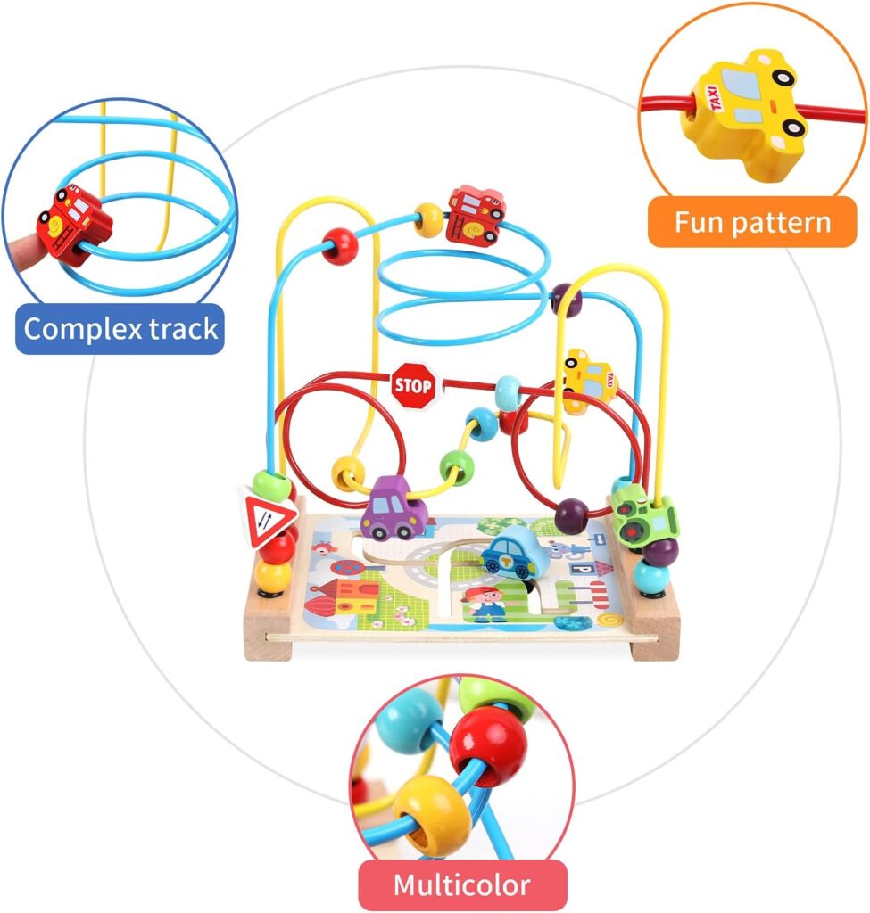 AISHUN Wooden Bead Maze Toys for Toddlers, Bead Toy Colorful Roller Coaster Preschool Educational Toys Birthday Gifts for Toddlers Kids Boys Girls