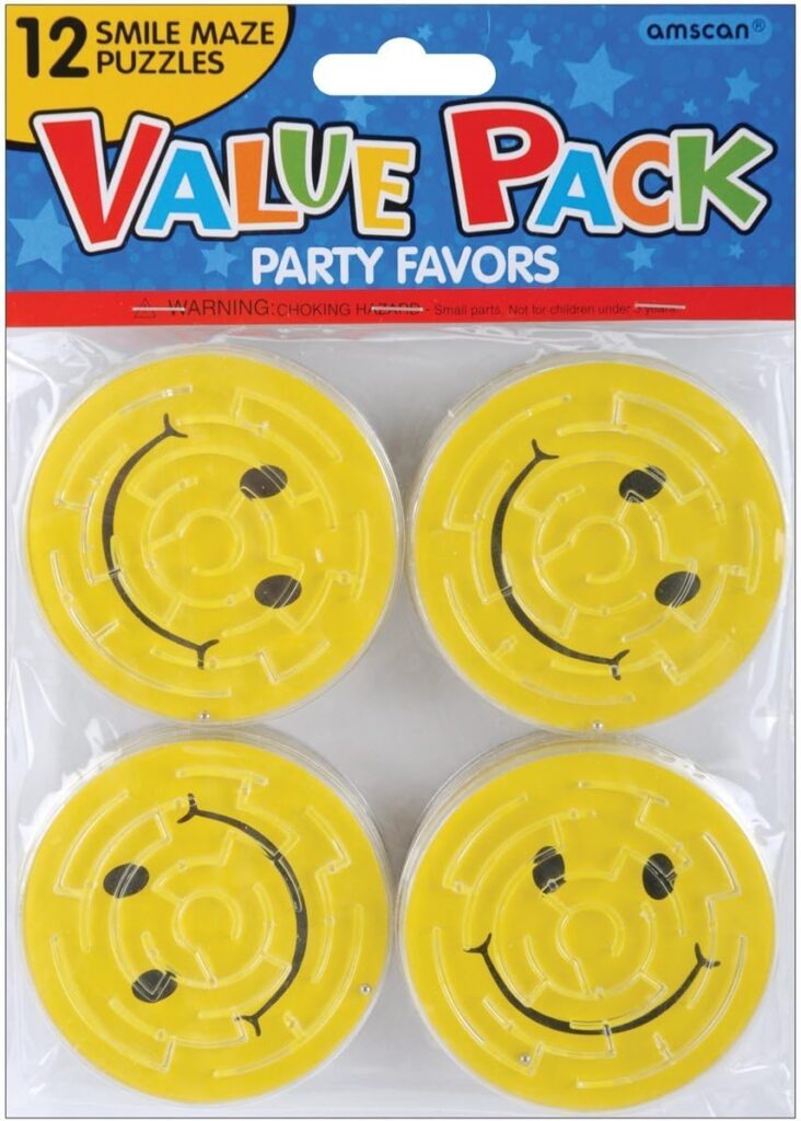 Amscan Party Favors Smile Maze Puzzle-Pack of 12, 2 3/4, Yellow