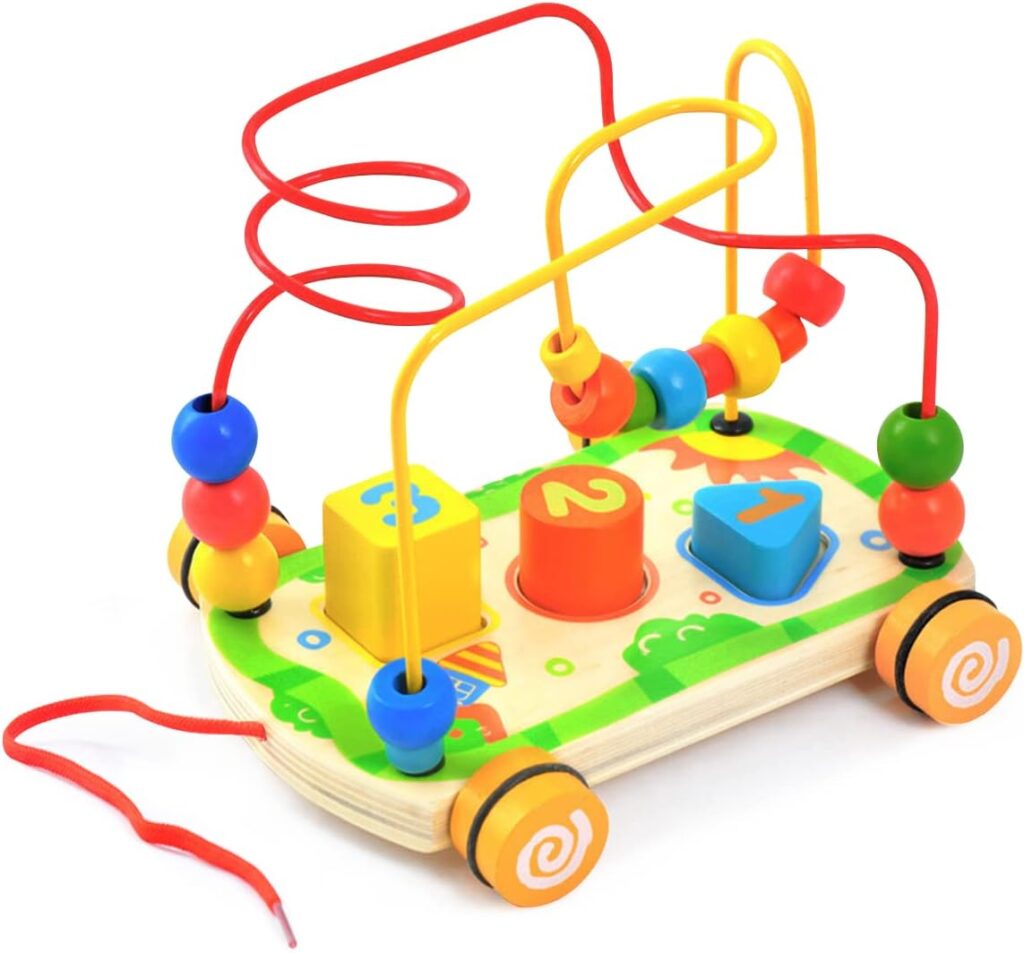 Aomola Wooden Toys Bead Maze Car for Kids,Montessori Toys for Baby Boys Girls,Toddler Educational Toys Game,Birthday Gifts for Kids