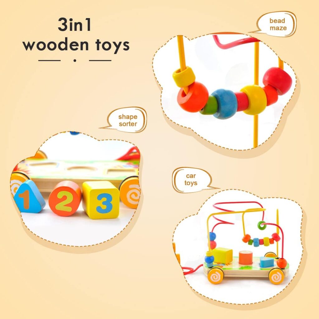 Aomola Wooden Toys Bead Maze Car for Kids,Montessori Toys for Baby Boys Girls,Toddler Educational Toys Game,Birthday Gifts for Kids