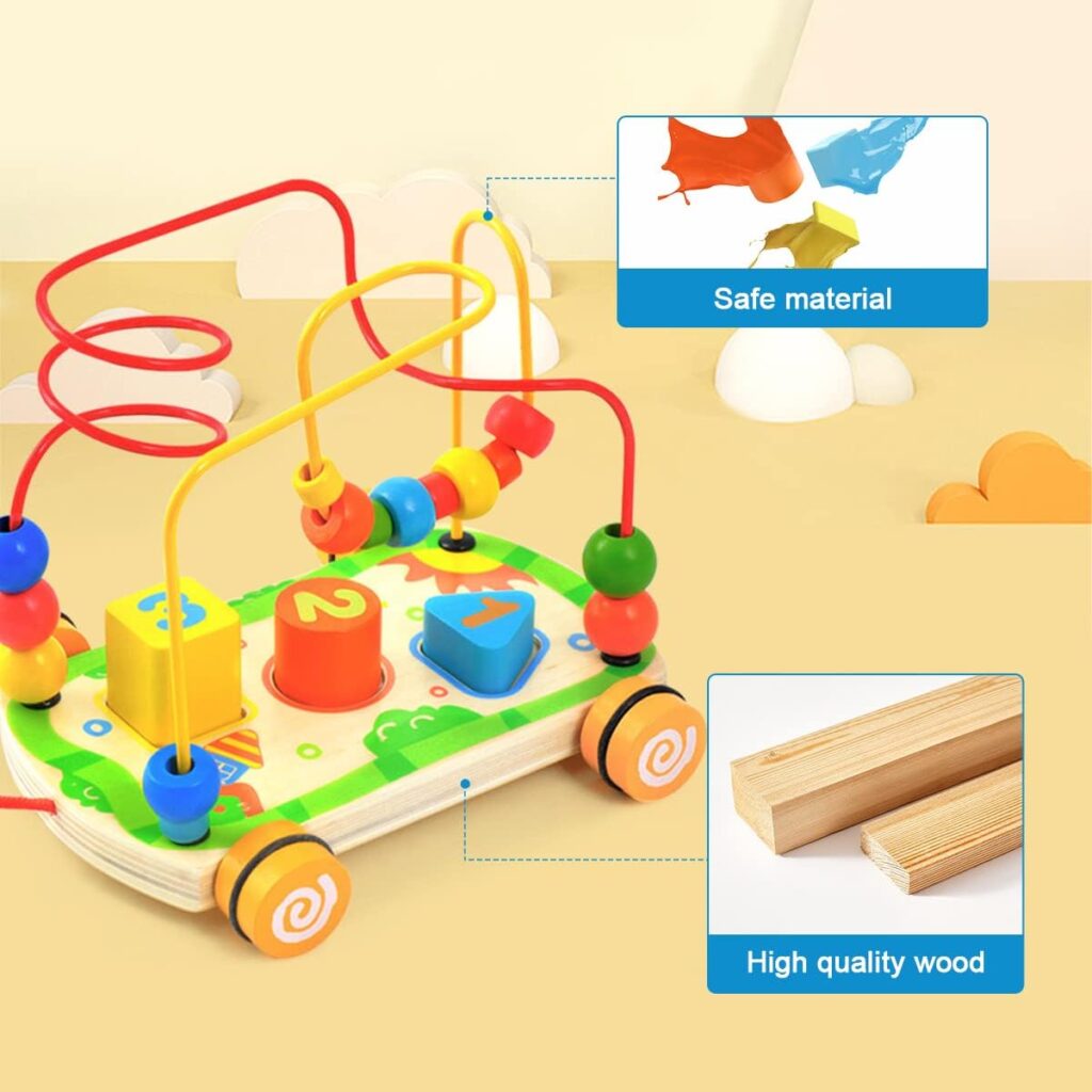 Aomola Wooden Toys Bead Maze Car for Kids,Montessori Toys for Baby Boys Girls,Toddler Educational Toys Game,Birthday Gifts for Kids