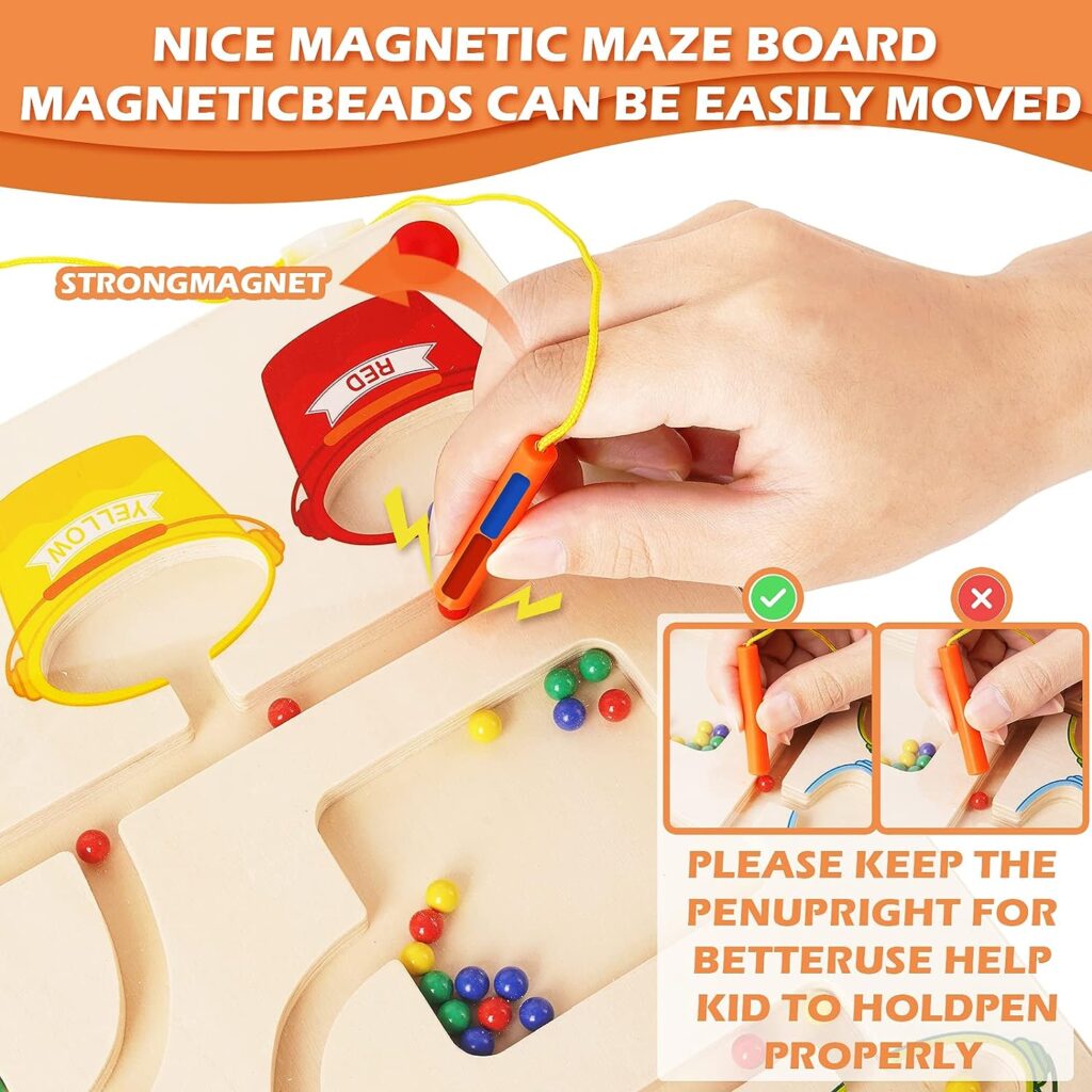 AXEARTE Magnetic Color and Number Maze for 2 Players- Montessori Counting Toys Wooden Magnet Board Puzzles Toddler Color Sorter Recognition Matching Games - Learning Educational Preschool Toys