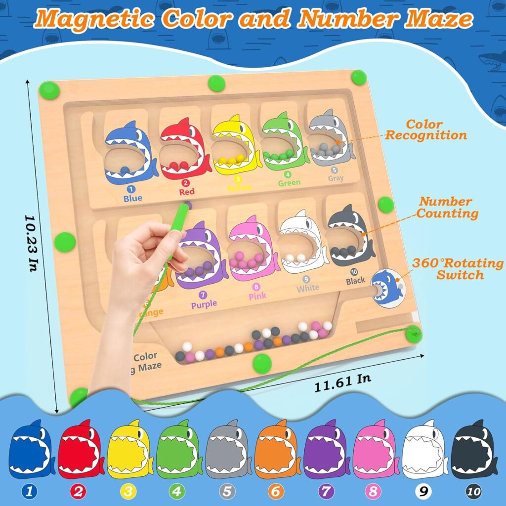 DUKVSG Magnetic Color  Number Maze, Montessori Counting Matching Toys, Wooden Magnet Maze Board Game Toys, Montessori Fine Motor Skills Toys for 3 4 5 Years Old Preschool Learning Activities