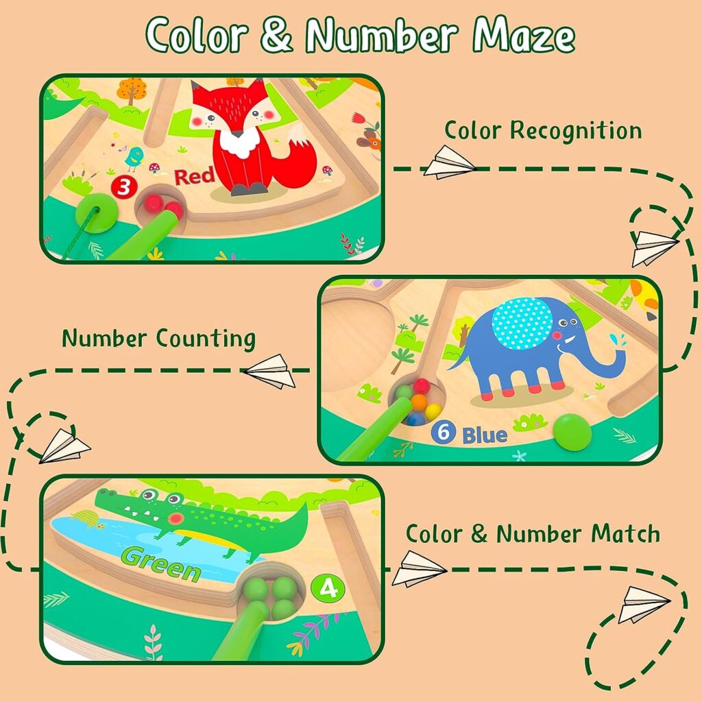 Magnetic Color and Number Maze,Montessori Wooden Magnetic Puzzle Board,Fine Motor Skills Toys for 3 4 5 Years Old Boys and Girls, Learning  Education and Travel Toys for Kids Ages 3-5