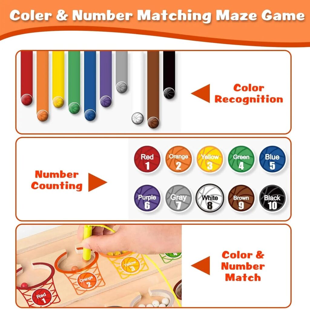utosday Magnetic Color and Number Maze, with 2 Pack Magnetic Pens, Wooden Magnet Puzzles Board Games, Montessori Counting Matching Toys, Fine Motor Skills Toys for for Kids Preschoolers Ages 3-5