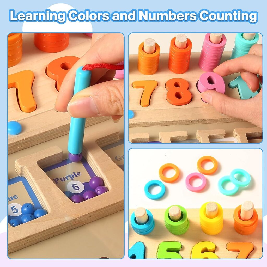 VZZNN Magnetic Color and Number Maze, 3 in 1 Montessori Toys for 3+ Year Olds, Wooden Number Puzzle for Toddler Activities, Preschool Sorting and Stacking Toys for Baby Boys and Girls
